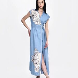 NWT! Floral Embroidered Blue Dress